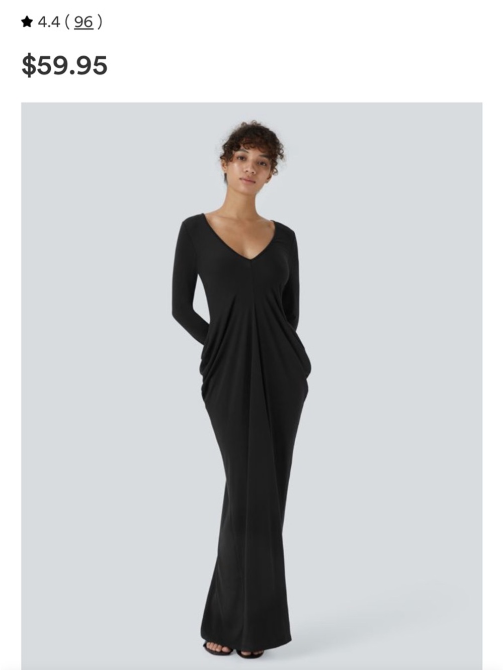 HALARA Black V-Neck Long Sleeve Maxi Dress